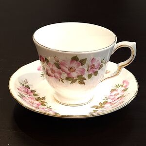 Queen ANNE Bone China Pink and White Floral Teacup and Saucer Set